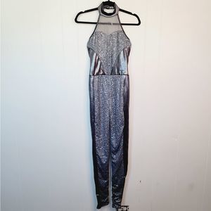 Balera Dancewear Womens Size Small Adult Silver Sequin Halter Jumpsuit